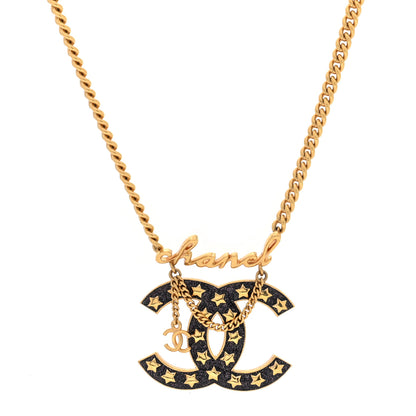 Chanel Metal Resin CC Star Chain Logo Necklace Gold Black 1 of 4