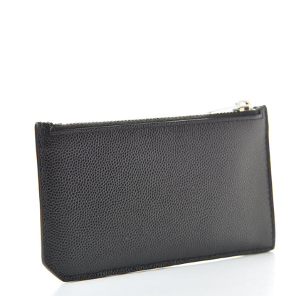 Saint Laurent Grained Calfskin 5 Fragments Zip Pouch Card Holder Black 3 of 9