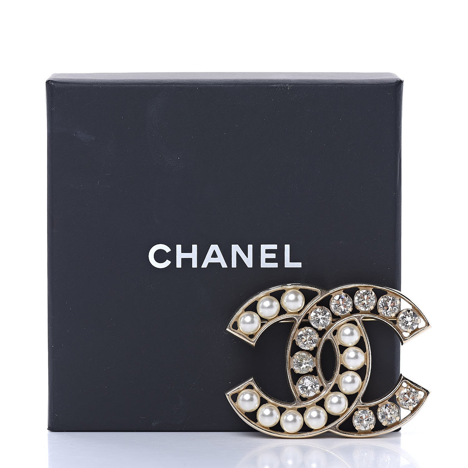 Chanel Pearl Crystal CC Brooch Gold Pearly White 5 of 5