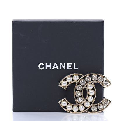 Chanel Pearl Crystal CC Brooch Gold Pearly White 5 of 5