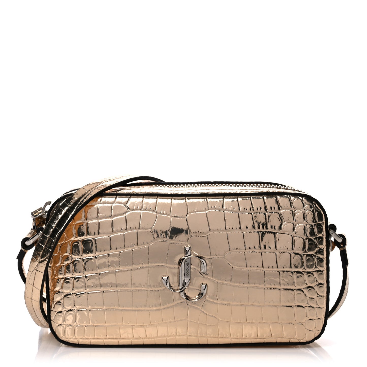 Calfskin Crocodile Embossed Mini Hale Crossbody Gold