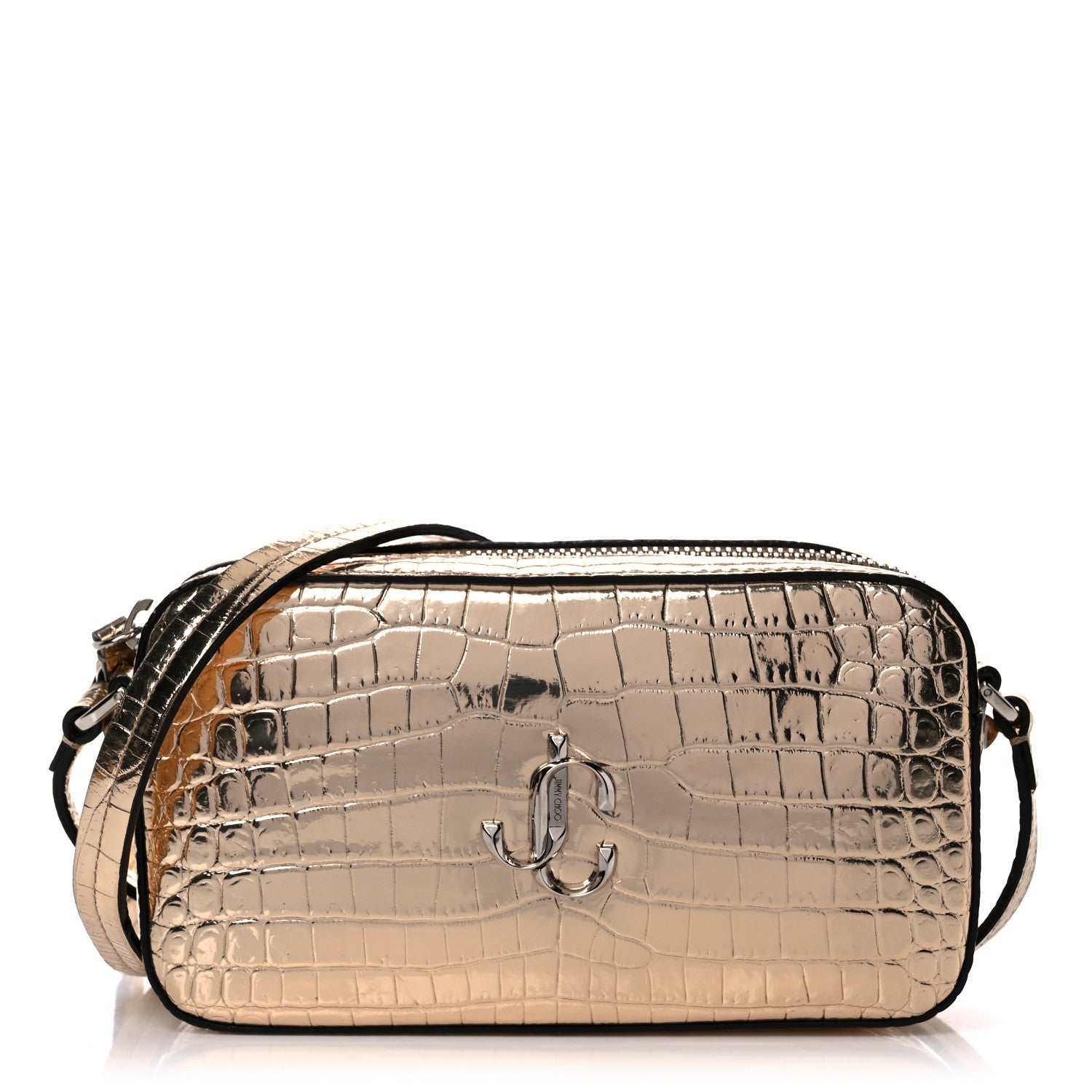 Jimmy Choo Calfskin Crocodile Embossed Mini Hale Crossbody Gold 2 of 9