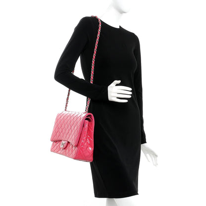 Chanel Patent Maxi Quilted Double Flap Dark Pink 2 of 11