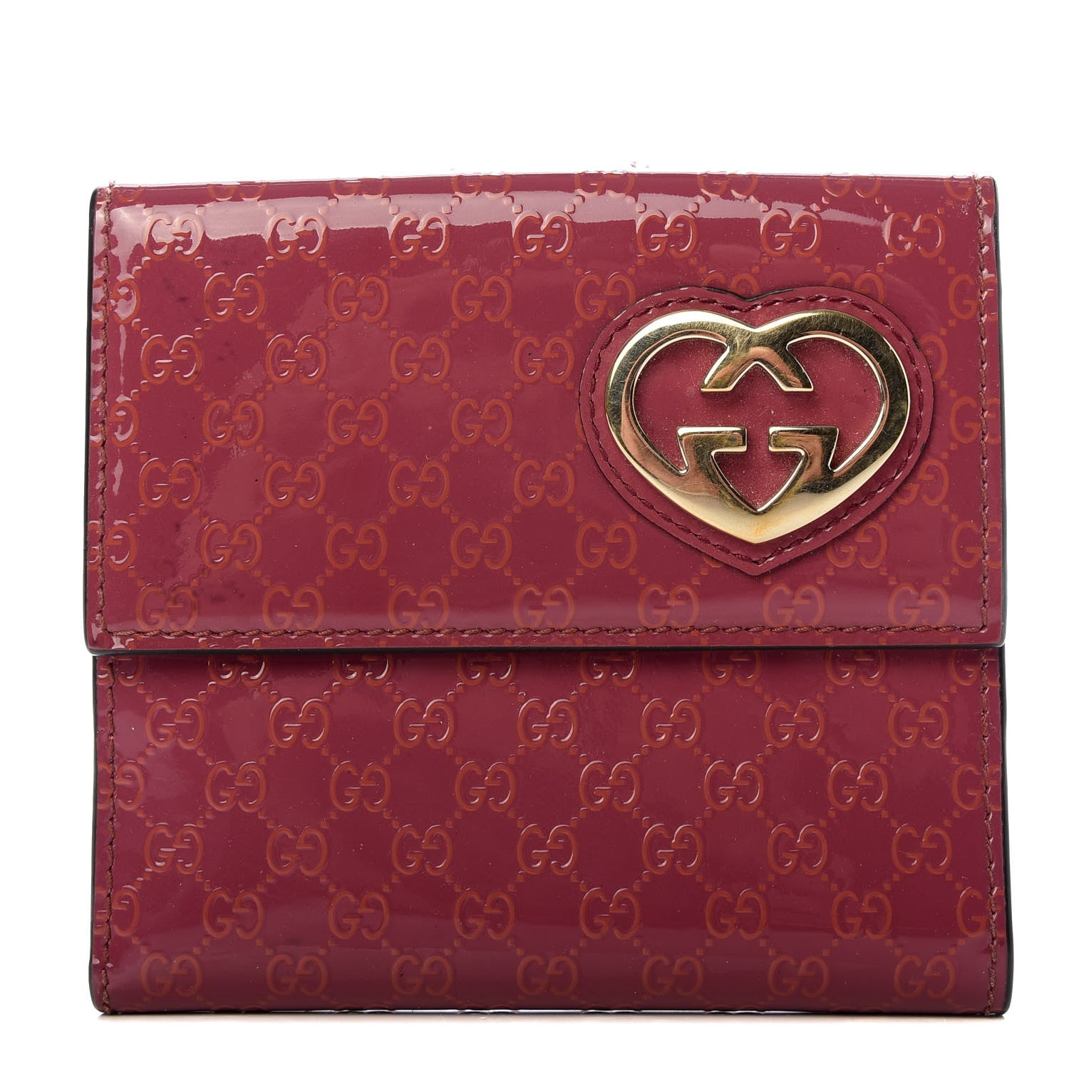 Gucci Patent Microguccissima Lovely Heart French Flap Wallet Red 1 of 11