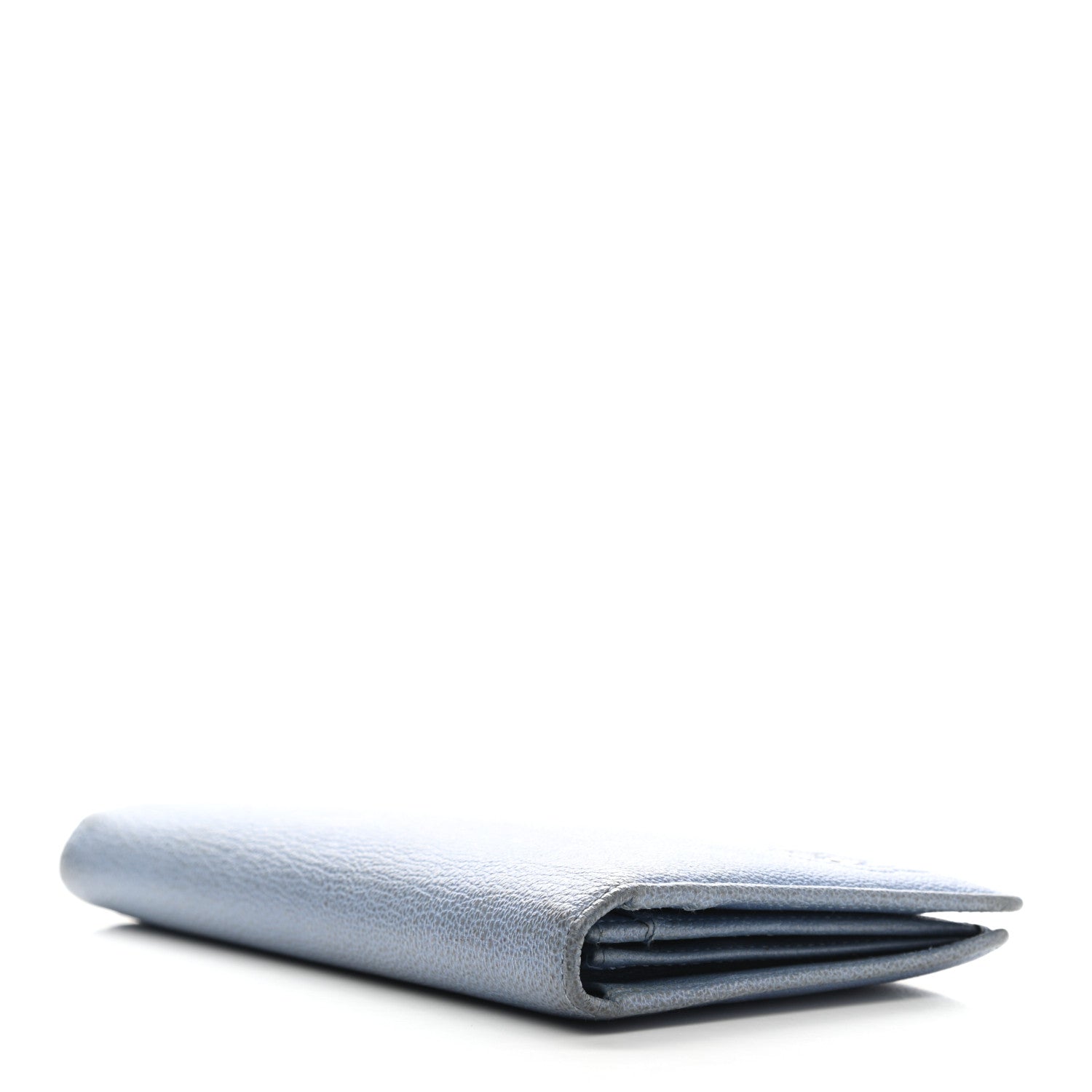 Chanel Goatskin Camellia Embossed Yen Wallet Blue 4 of 12