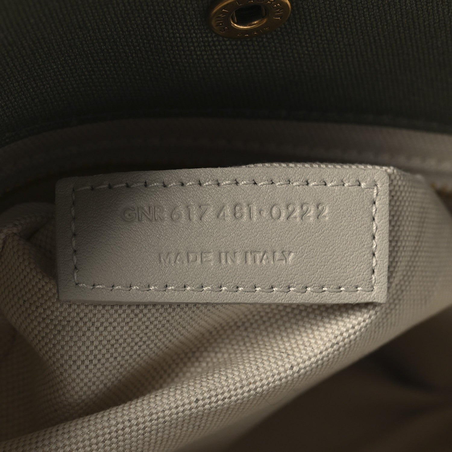 Saint Laurent Linen Calfskin Small Rive Gauche Tote Military Green Blanc Vintage 7 of 10
