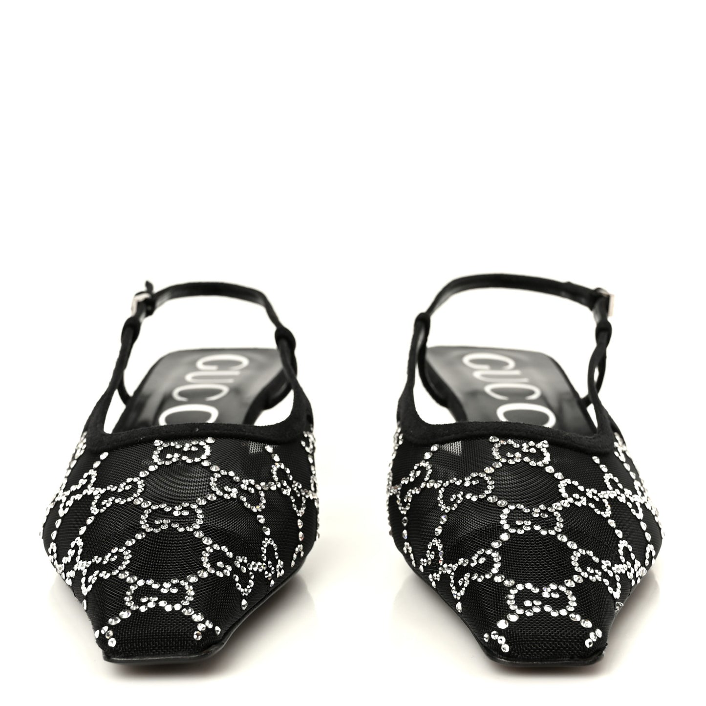Tela Retino Kid Scamosciato Crystal GG Monogram Square G 35mm Slingback Pumps 39 Black