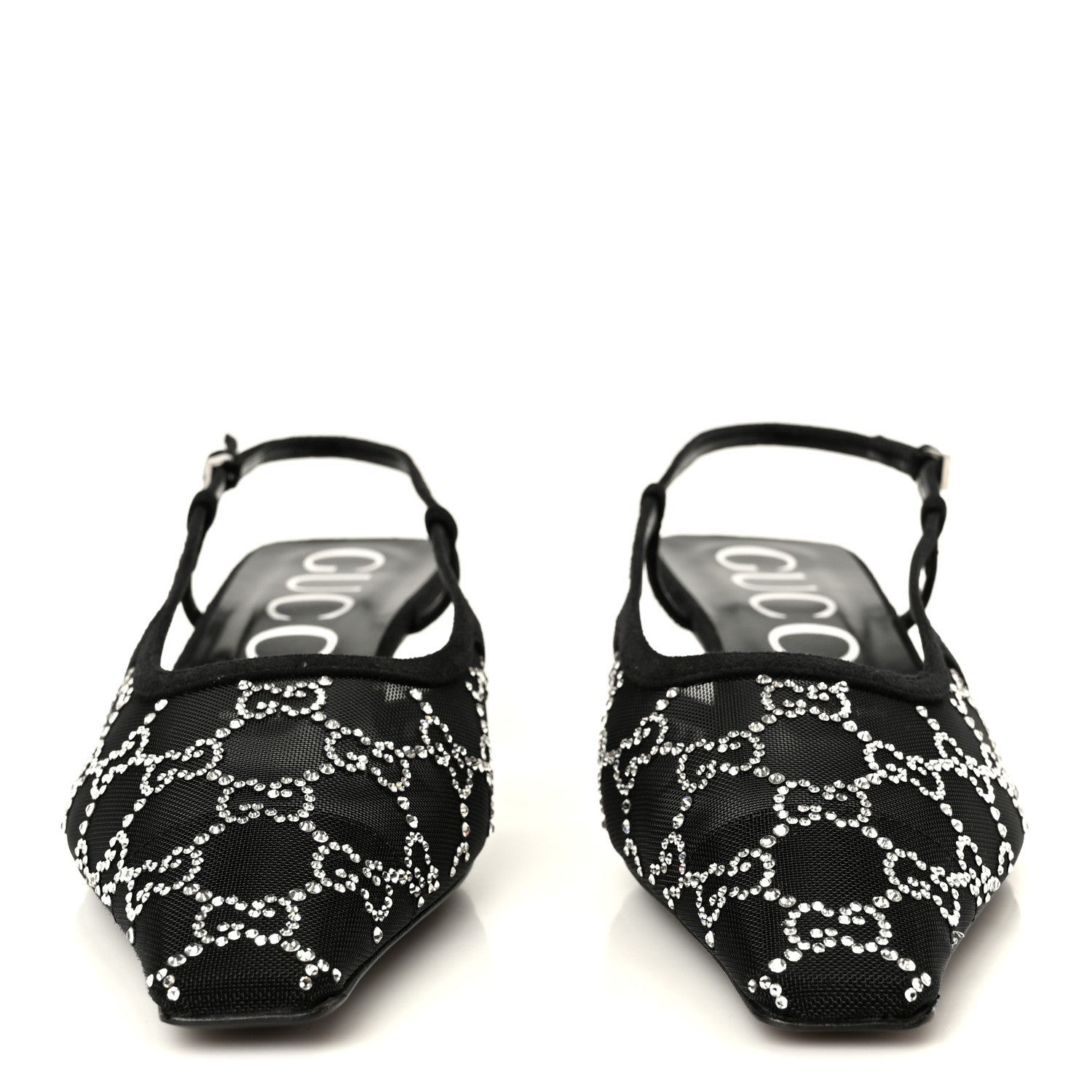 Gucci Tela Retino Kid Scamosciato Crystal GG Monogram Square G 35mm Slingback Pumps 39 Black 3 of 11