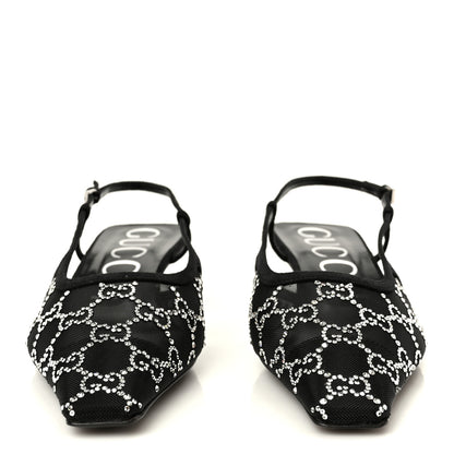 Gucci Tela Retino Kid Scamosciato Crystal GG Monogram Square G 35mm Slingback Pumps 39 Black 3 of 11