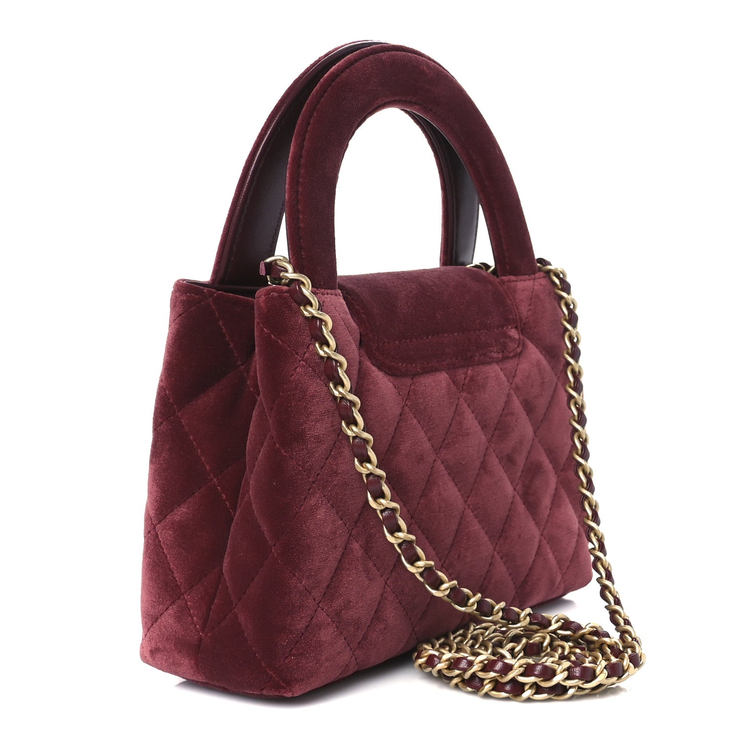 Velvet Quilted Nano Kelly Shopper Burgundy
