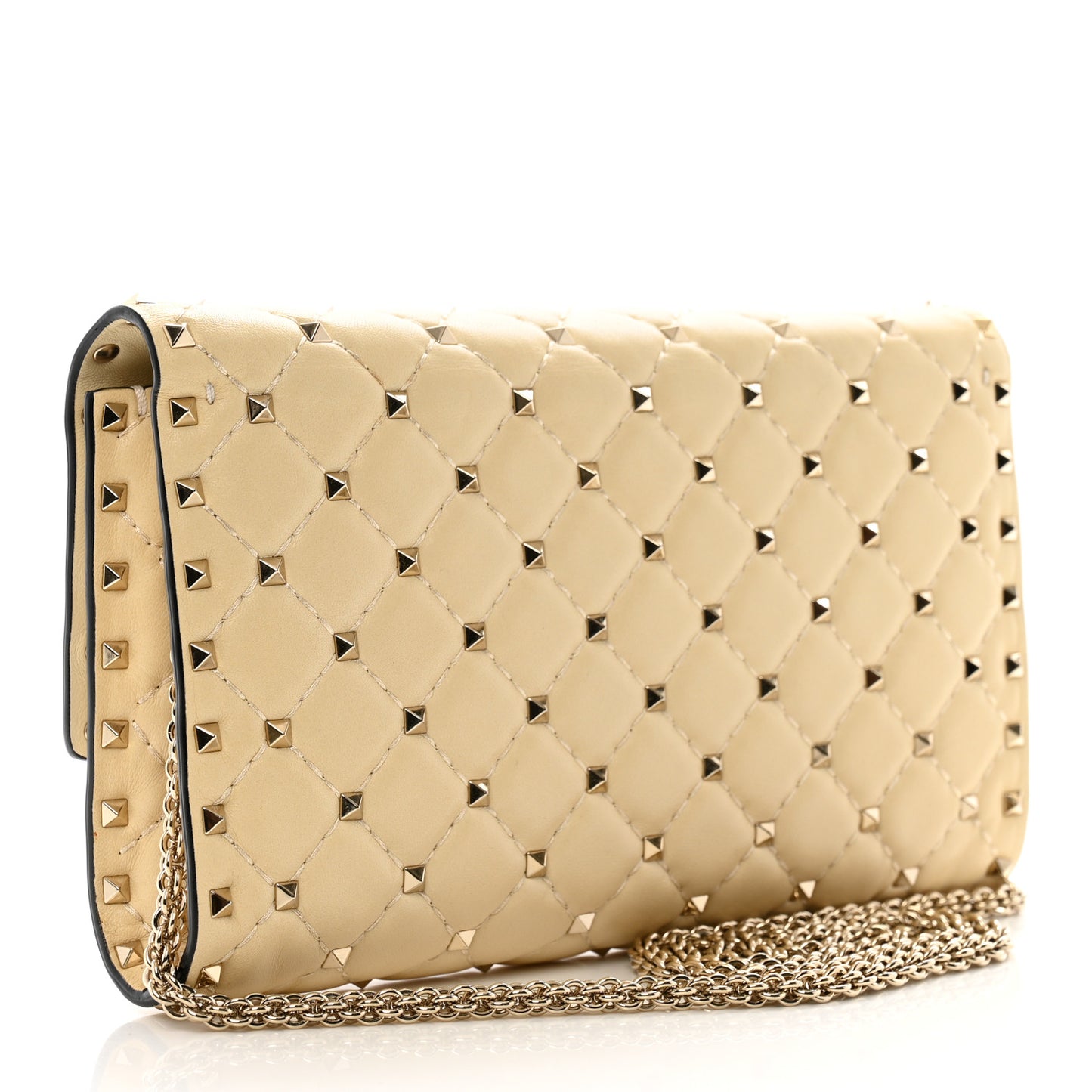 Nappa Rockstud Spike Wallet on Chain Light Ivory