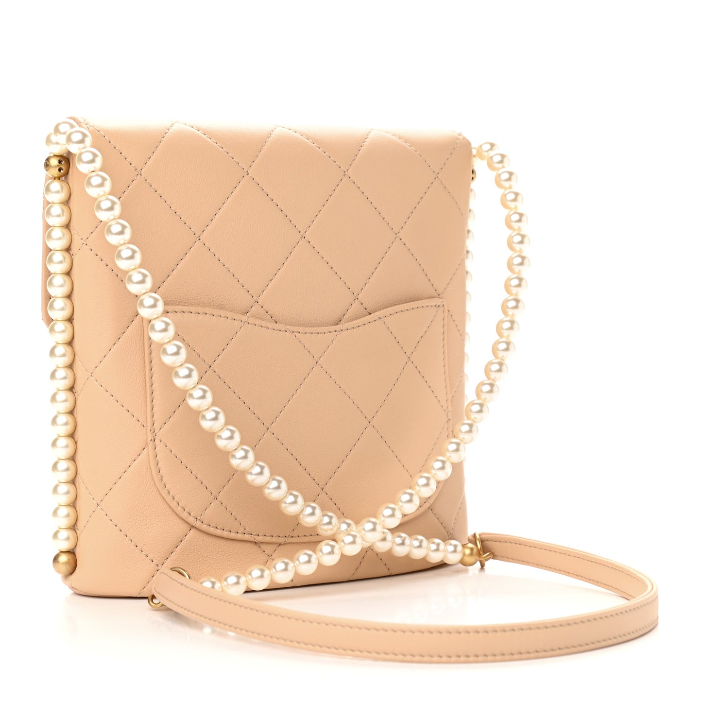 Calfskin Quilted Pearl Small Hobo Bag Beige