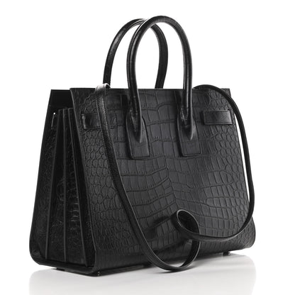 Saint Laurent Calfskin Crocodile Embossed Small Sac de Jour Black 3 of 12