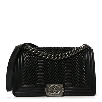 Chanel Calfskin Pleated Medium Boy Flap Black 1 of 10