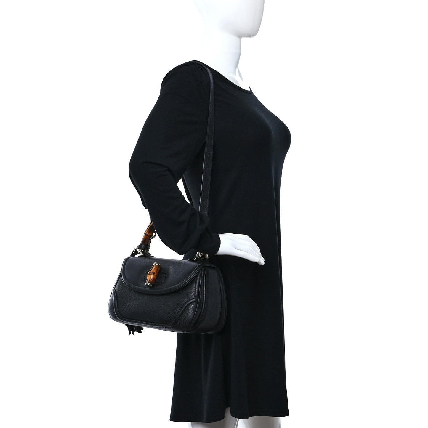 Calfskin Medium New Bamboo Top Handle Bag Black