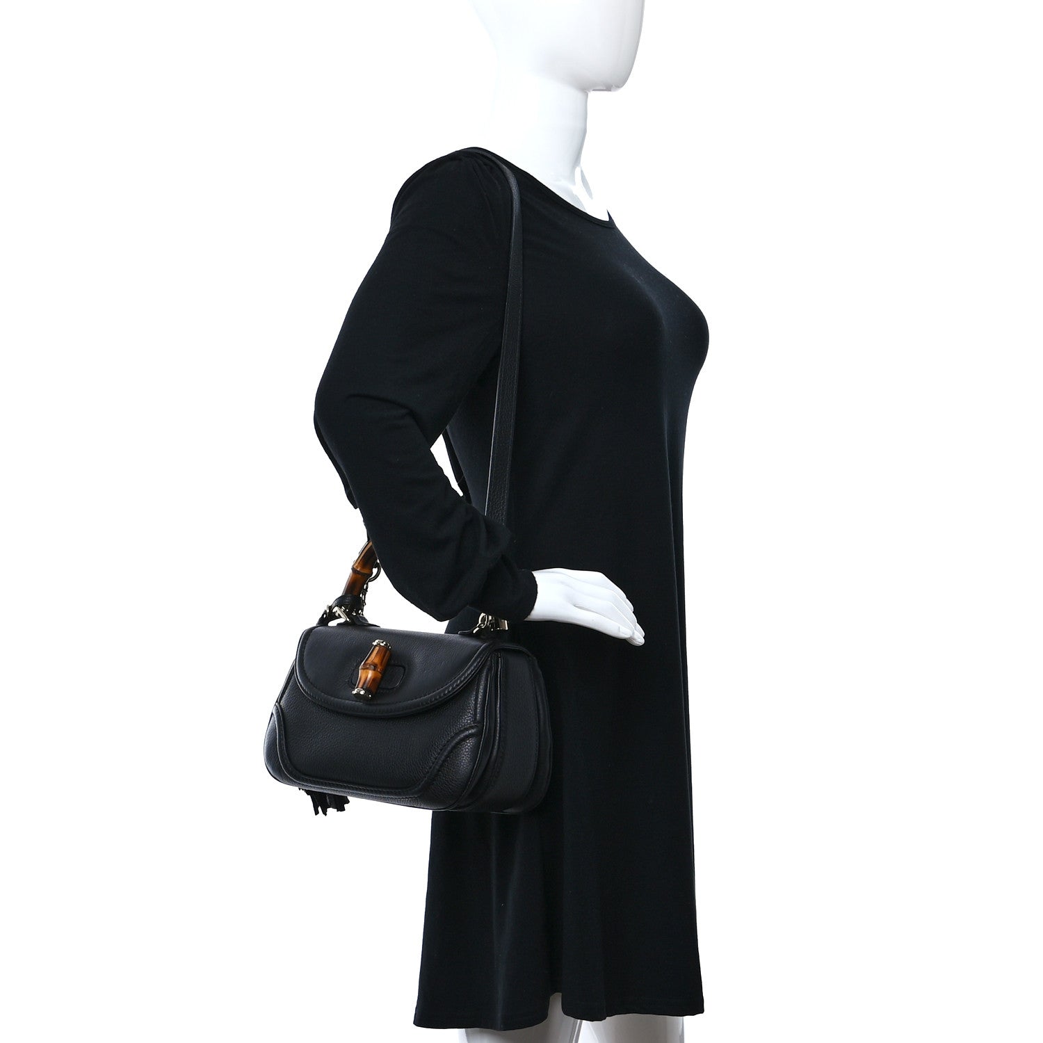 Gucci Calfskin Medium New Bamboo Top Handle Bag Black 2 of 15