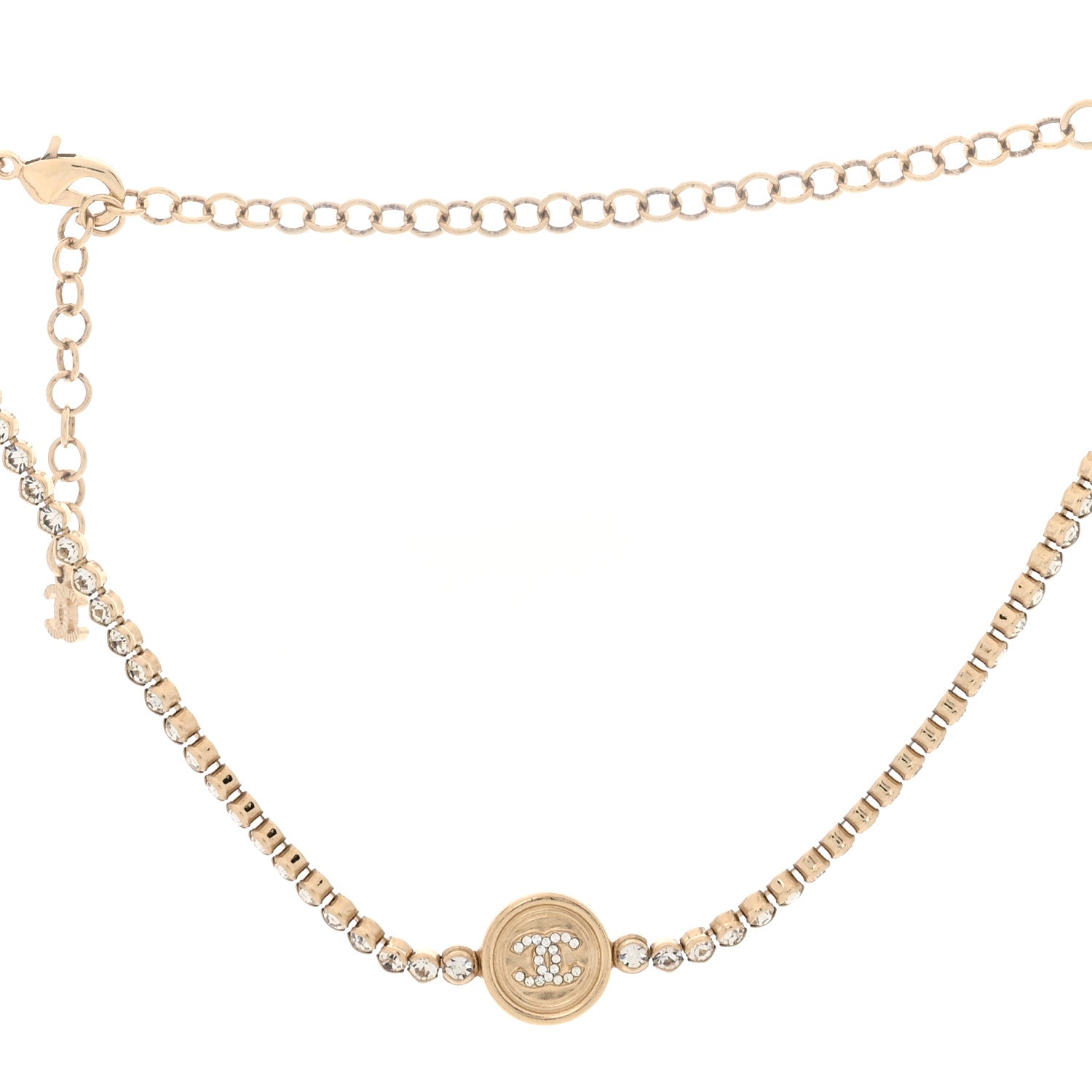 Chanel Crystal Pearl CC Choker Necklace Gold 1 of 5