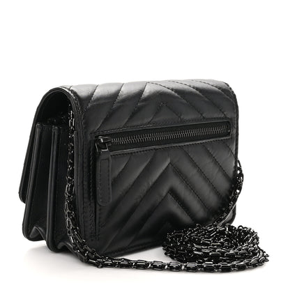 Chanel Aged Calfskin Chevron Quilted Reissue 2.55 Square Wallet On Chain WOC So Black 3 of 10