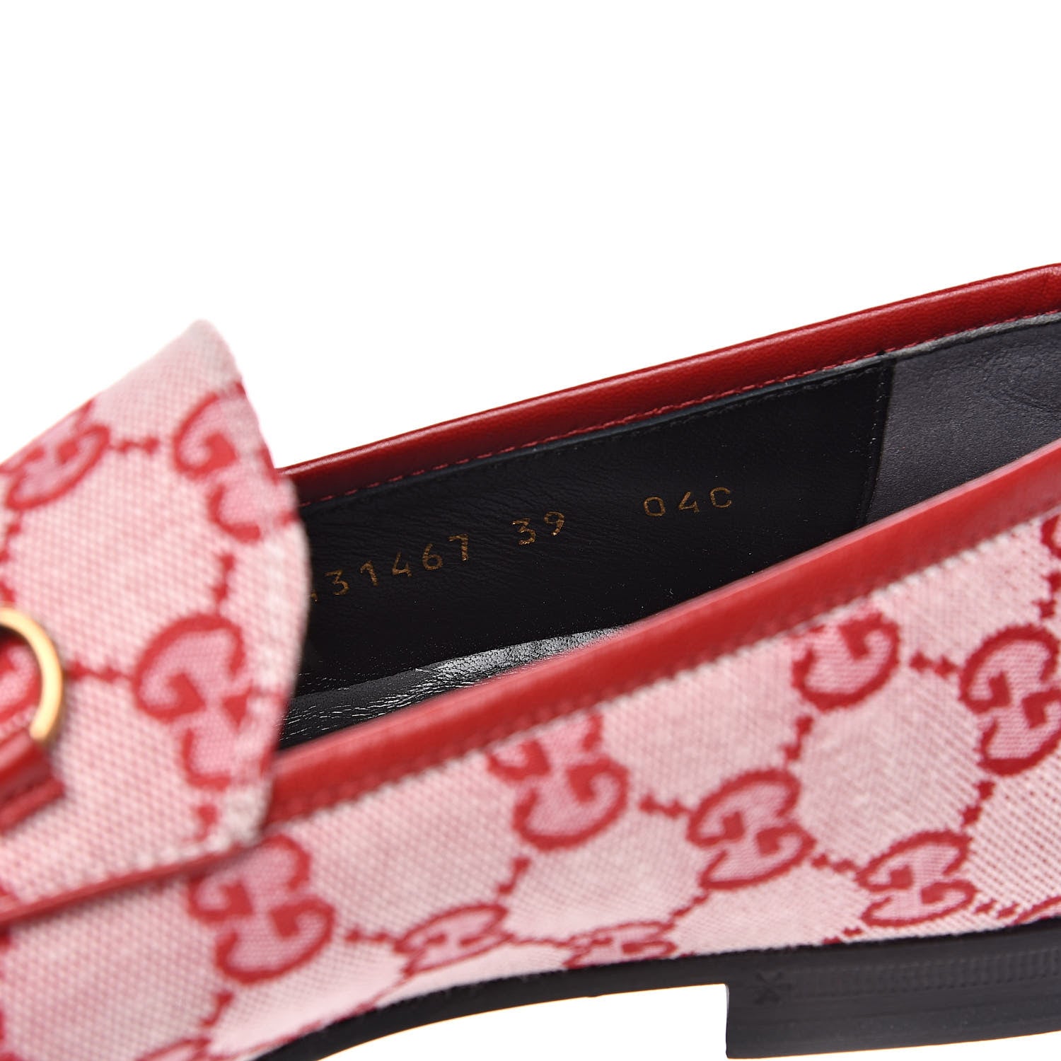 Gucci Canvas GG Monogram Horsebit Womens Jordaan Loafers 39 Gardenia Hibiscus Red 7 of 9