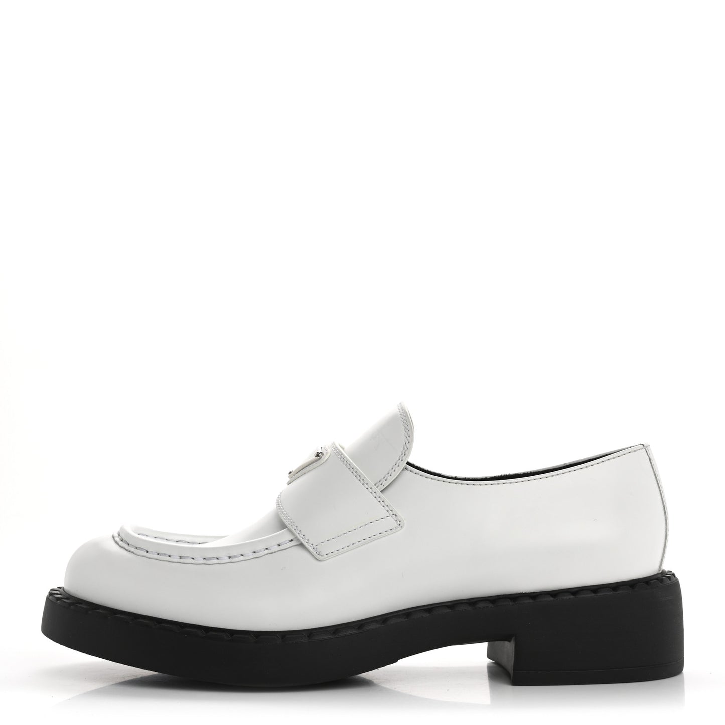 Spazzolato Metal Triangle Logo 50mm Loafers 40.5 White Black