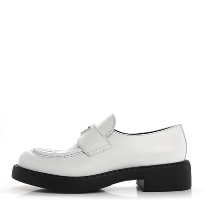 Prada Spazzolato Metal Triangle Logo 50mm Loafers 40.5 White Black 1 of 13