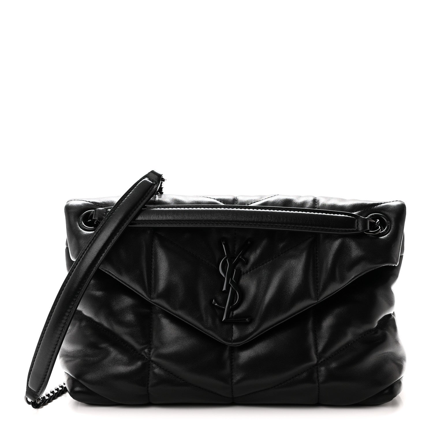 Saint Laurent Lambskin Quilted Monogram Monochrome Small Loulou Puffer Chain Satchel Black 1 of 10