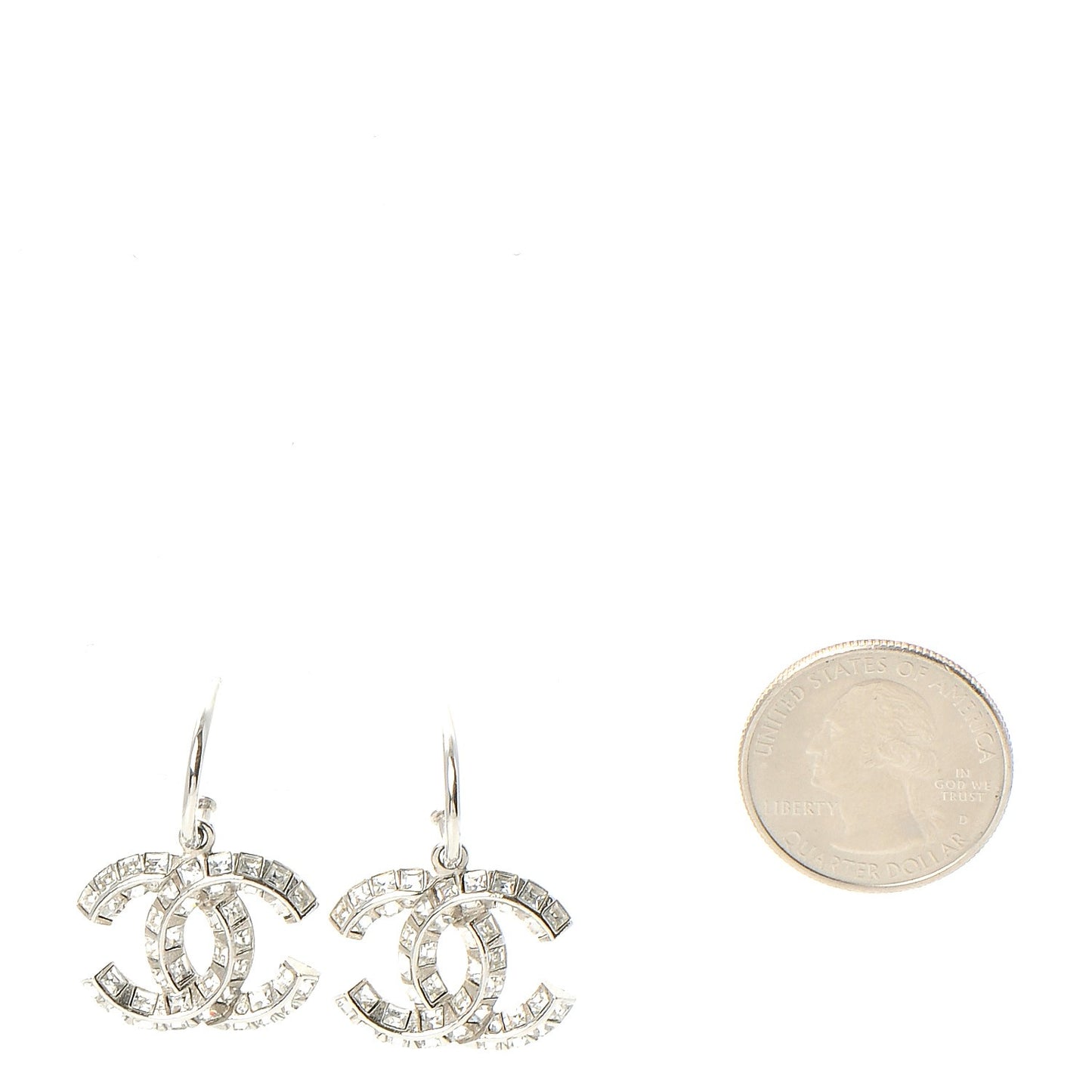 Baguette Crystal CC Dangle Earrings Silver