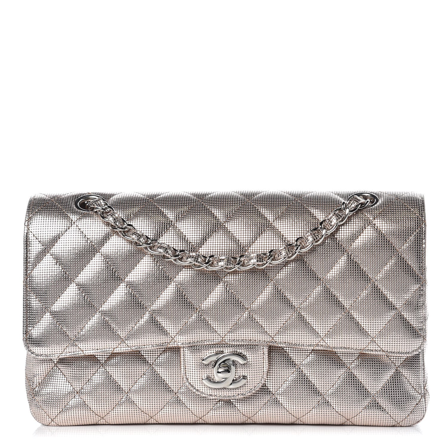 Chanel Metallic Calfskin Pixel Effect Medium Double Flap Pinky Gold 1 of 12