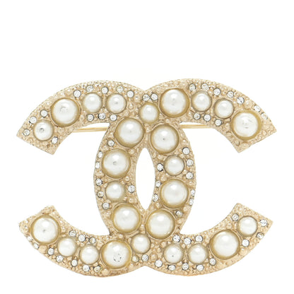 Chanel Metal Crystal Graduated Pearl CC Brooch Gold 1 of 12