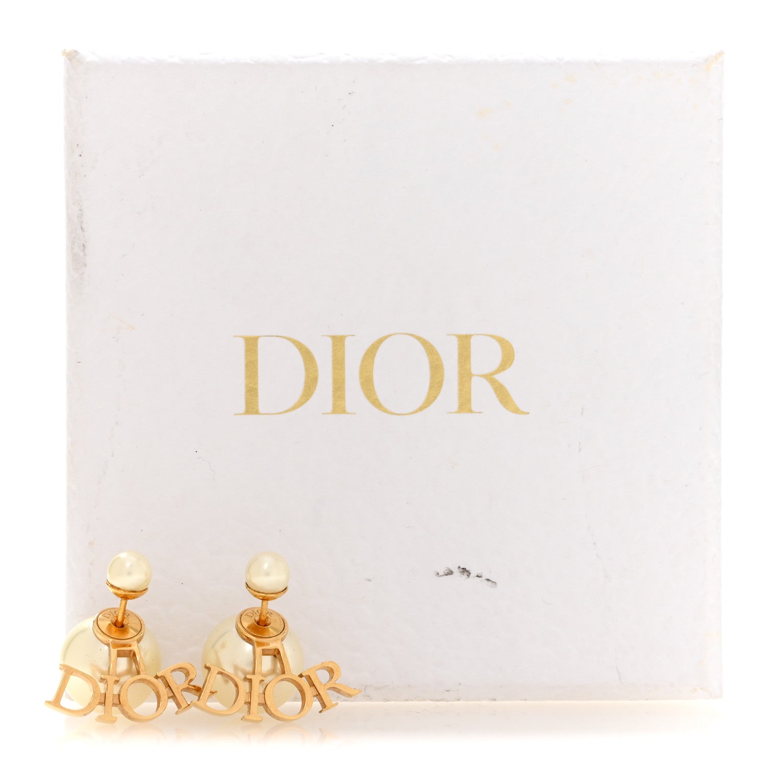 Christian Dior Pearl Tribal Logo Earrings Gold White 5 of 5