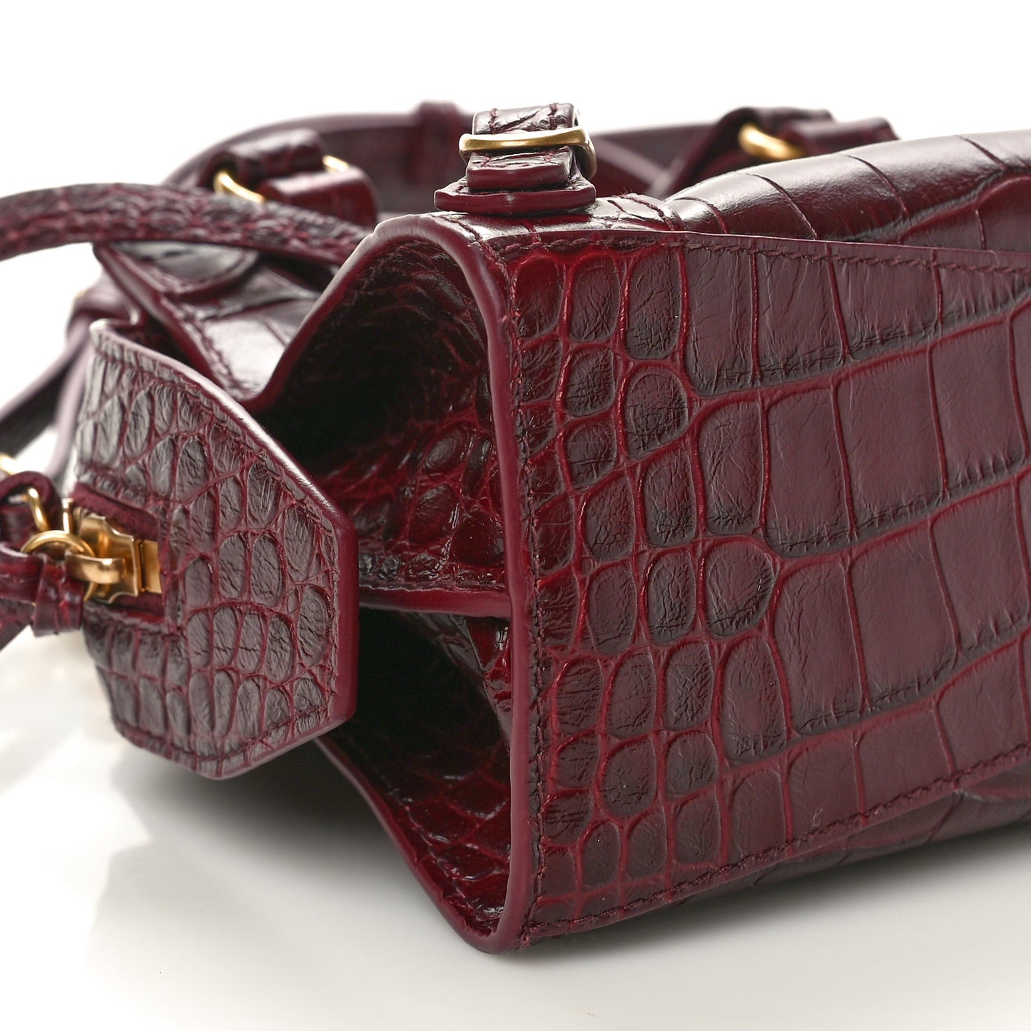 Calfskin Crocodile Embossed Neo Classic Gold Hardware Nano City Dark Red