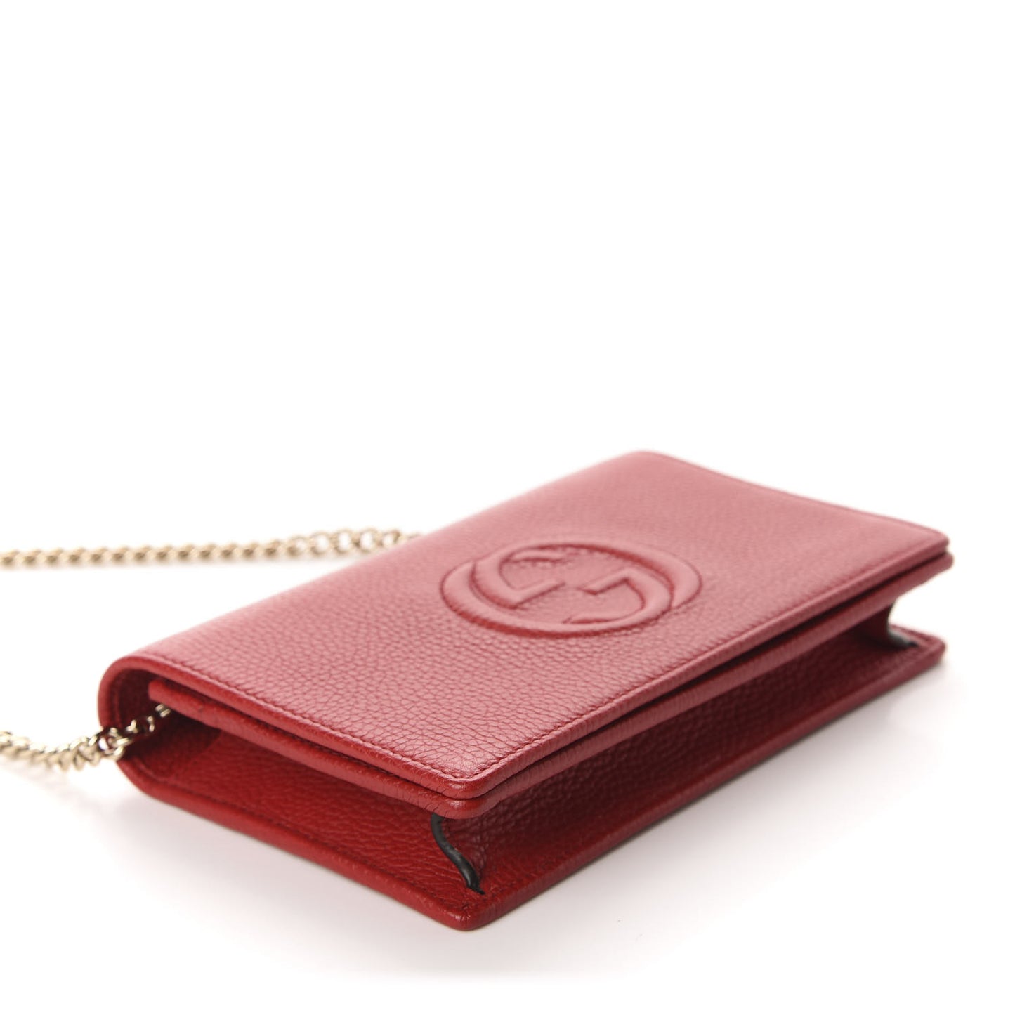 Pebbled Calfskin Soho Wallet on Chain Hibiscus Red