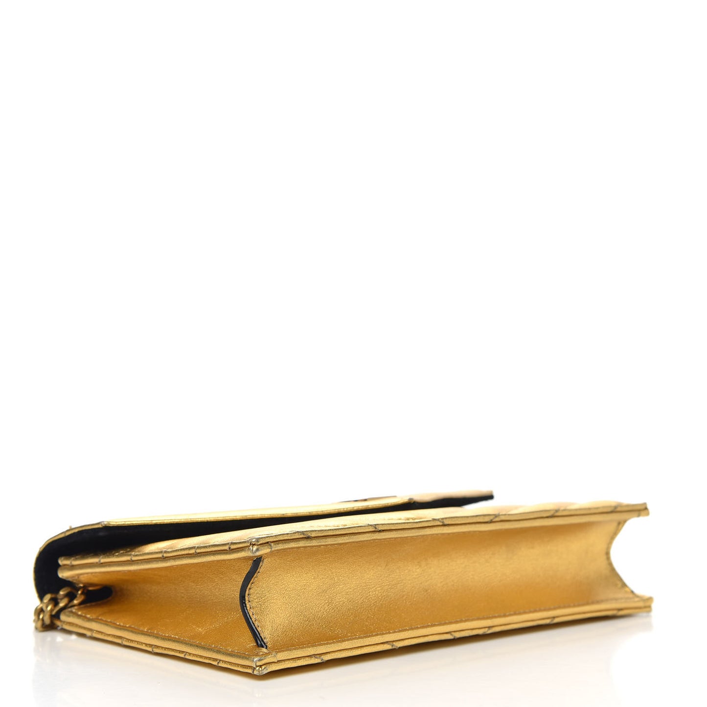 Metallic Calfskin Matelasse Chevron Monogram Envelope Chain Wallet Gold