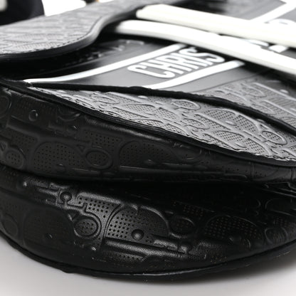 Christian Dior CHRISTIAN DIOR Calfskin Embossed Oblique Vibe Saddle Bag With Strap Black White 8 of 9
