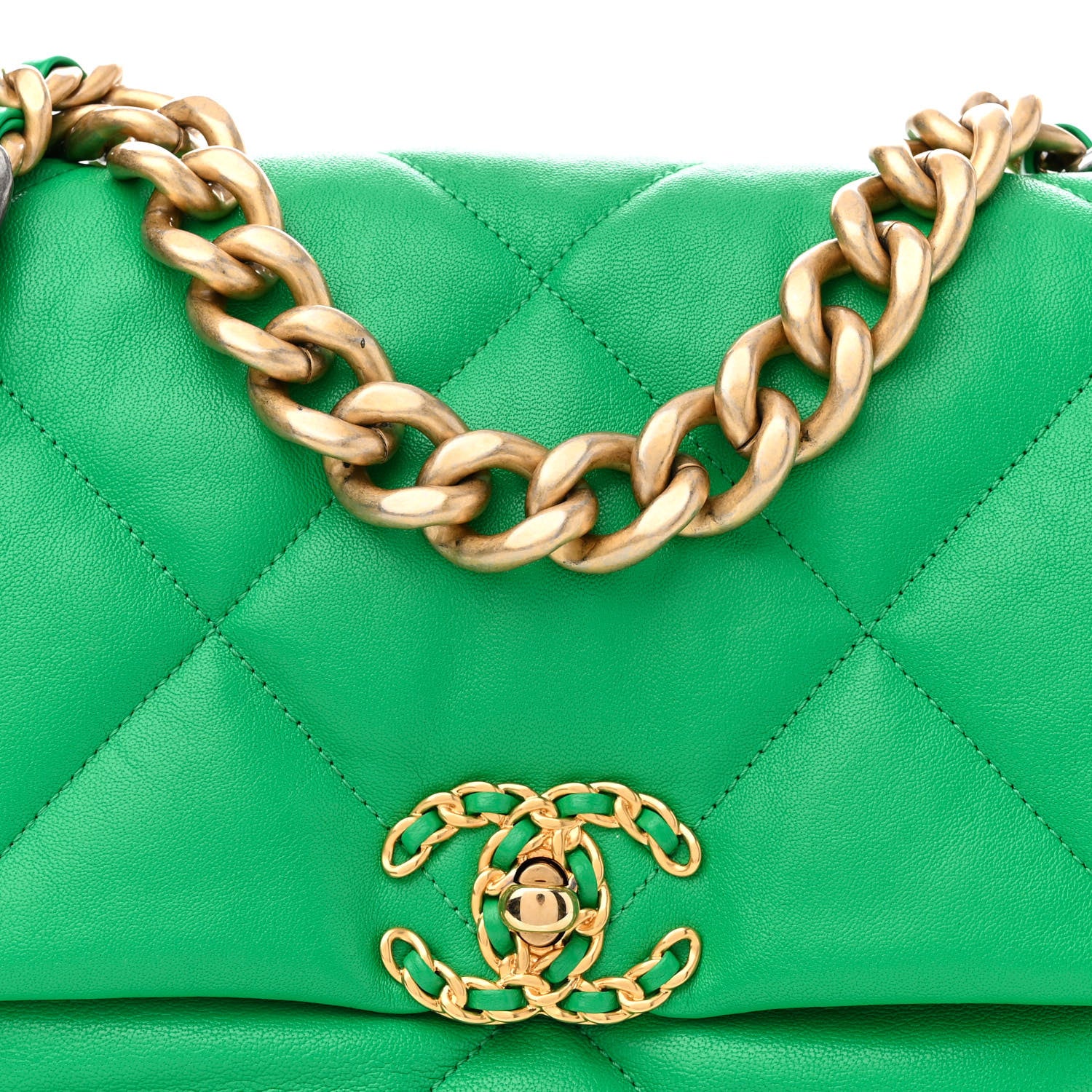 Chanel Goatskin Quilted Large Chanel 19 Flap Green 7 of 10