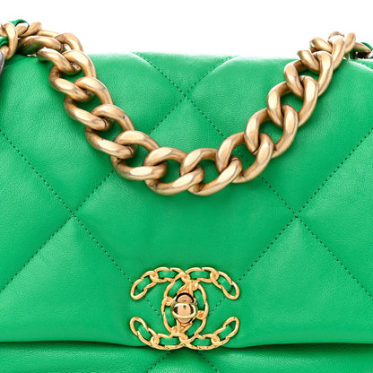 Chanel Goatskin Quilted Large Chanel 19 Flap Green 7 of 10