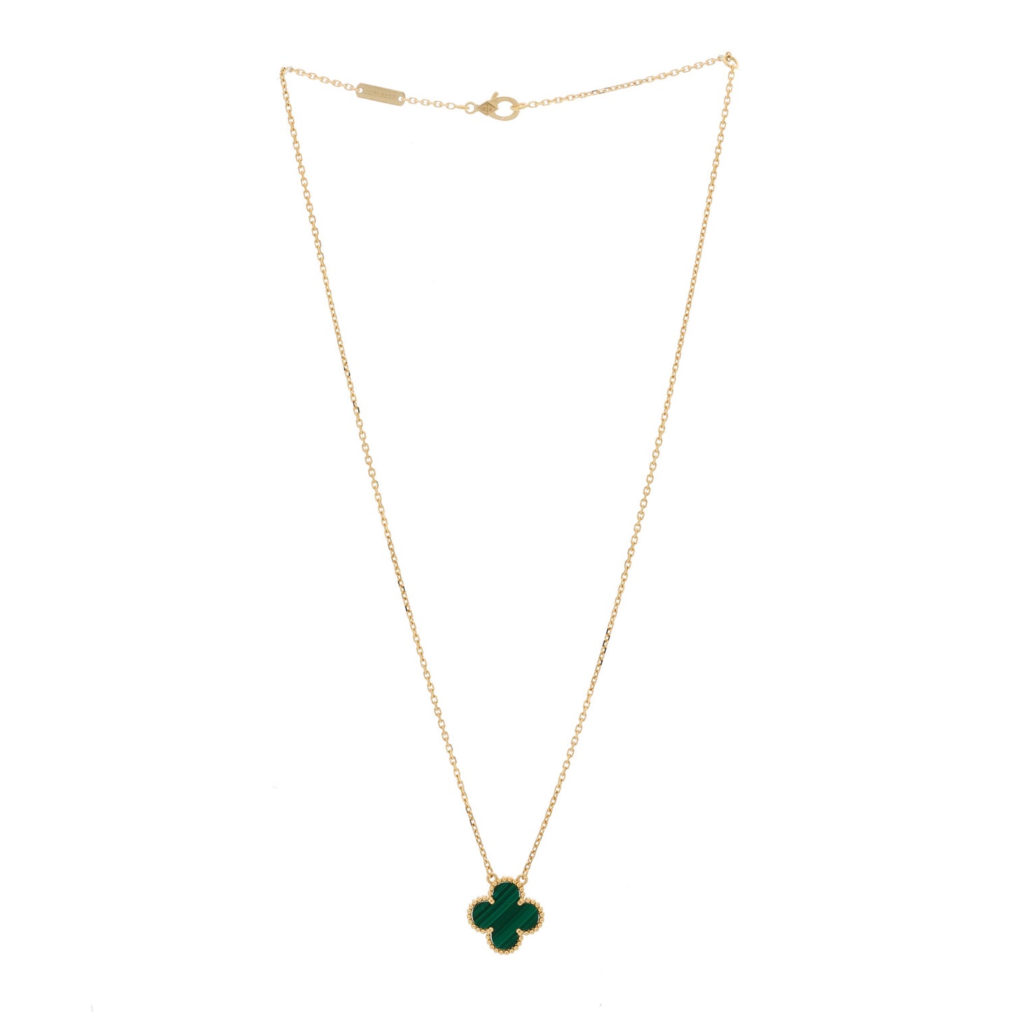 18K Yellow Gold Malachite Vintage Alhambra Pendant Necklace
