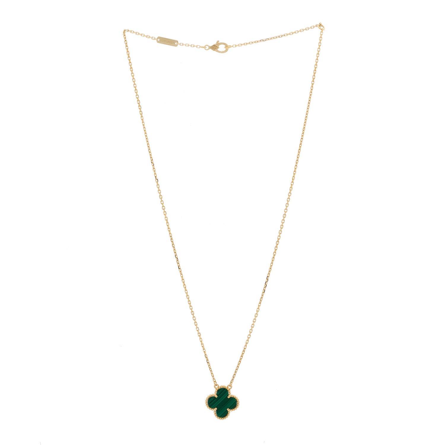 Van Cleef & Arpels 18K Yellow Gold Malachite Vintage Alhambra Pendant Necklace 3 of 6