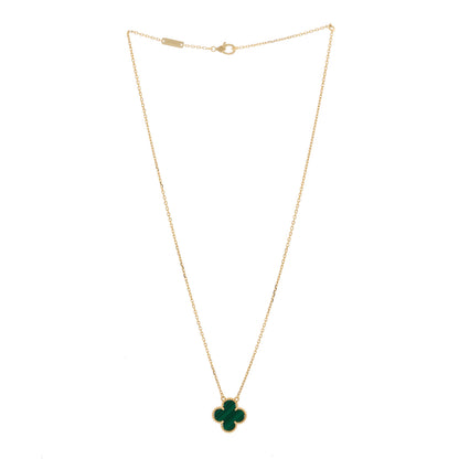 Van Cleef & Arpels 18K Yellow Gold Malachite Vintage Alhambra Pendant Necklace 3 of 6