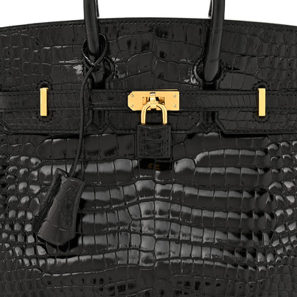 Hermes Shiny Porosus Crocodile Birkin 25 Black 9 of 11