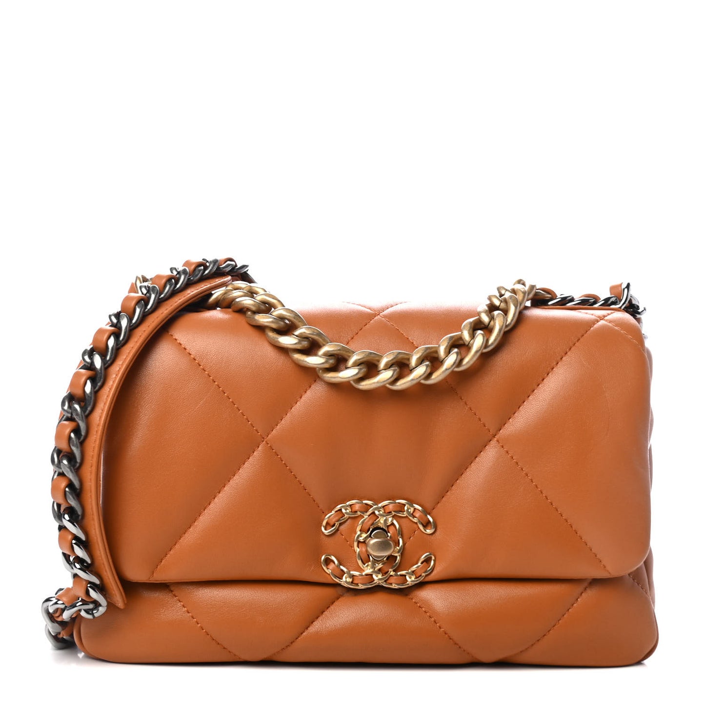 Lambskin Quilted Medium Chanel 19 Flap Light Brown