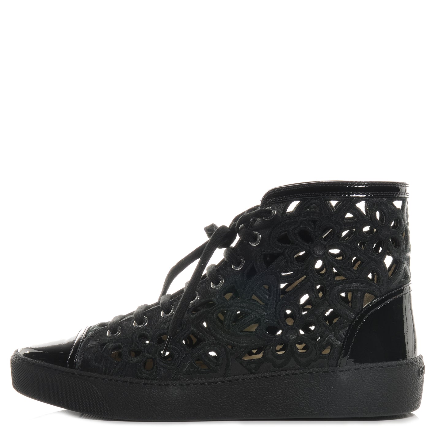 Patent Grained Goatskin Hollow Out Flower Sneakers Black 39