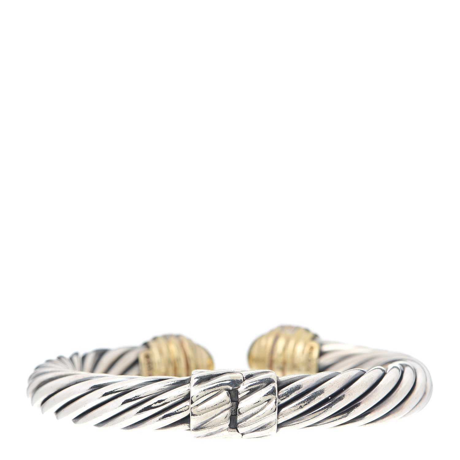 David Yurman Sterling Silver 18K Yellow Gold Diamond 10mm Cable Classics Dome Bracelet 3 of 4