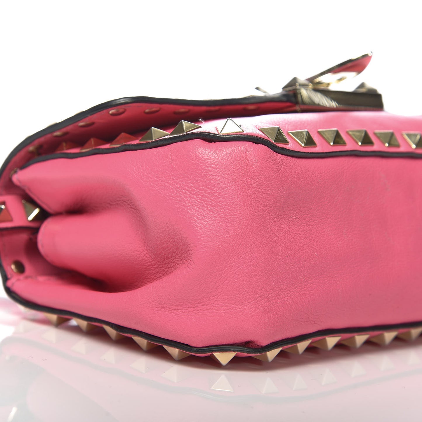 Vitello Mini Rockstud Flap Saddle Crossbody Bag Fuxia Fluo