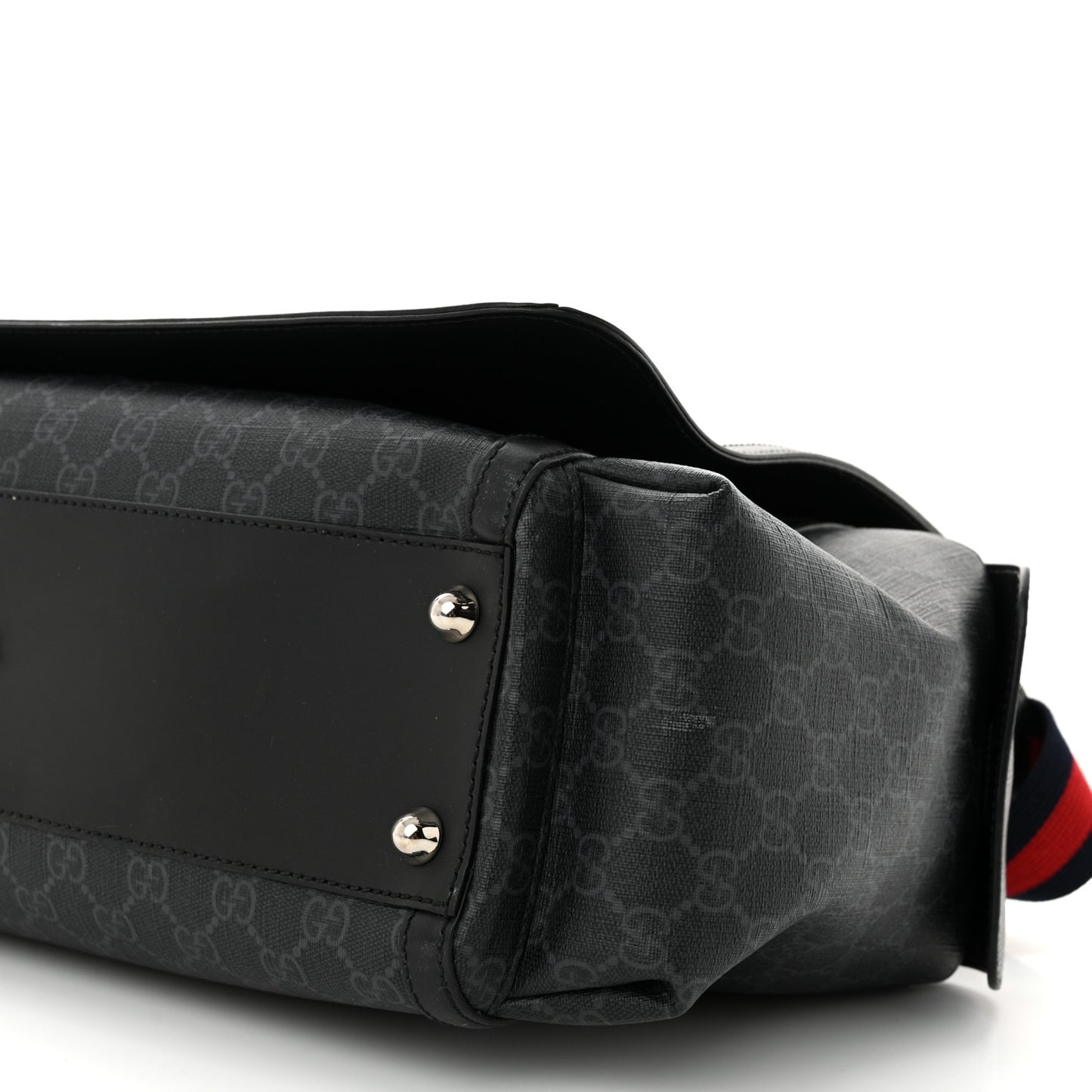 GG Supreme Monogram Web Messenger Diaper Bag Black Grey