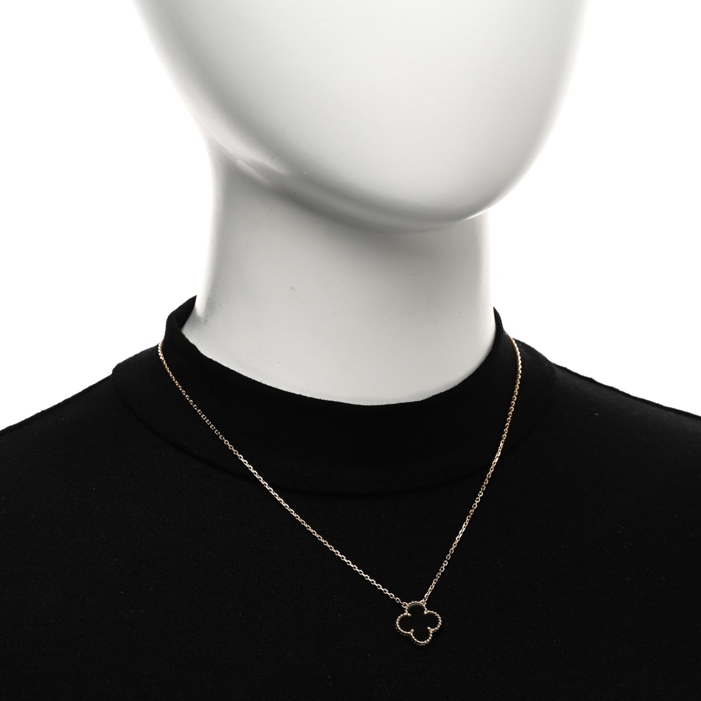 18K Yellow Gold Black Onyx Vintage Alhambra Pendant Necklace