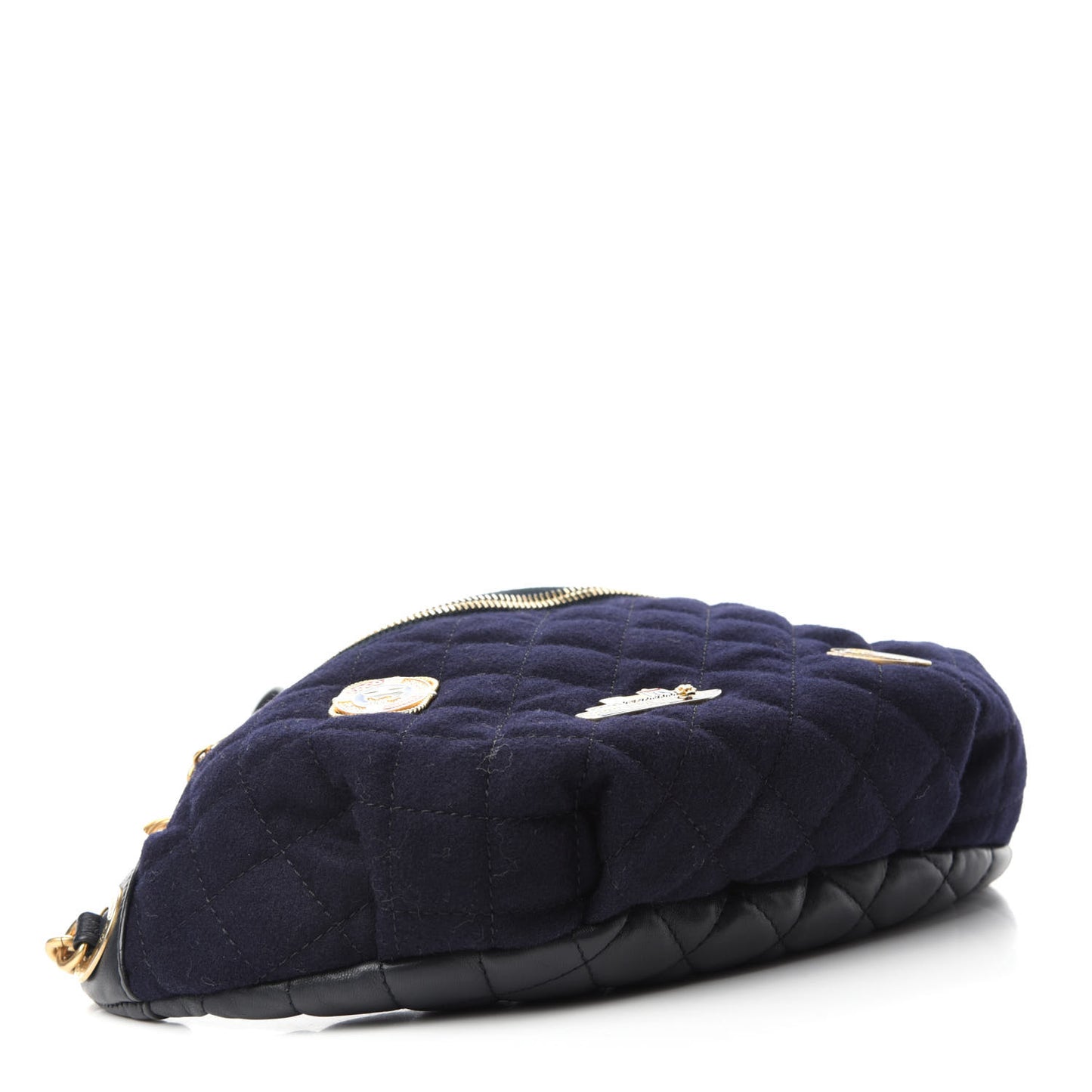 Wool Lambskin Quilted Paris Hamburg Charms Waist Bag Dark Navy