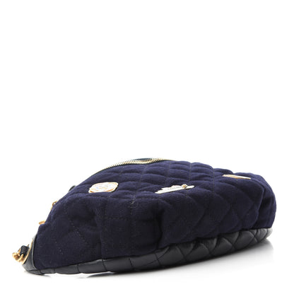 Chanel Wool Lambskin Quilted Paris Hamburg Charms Waist Bag Dark Navy 4 of 10