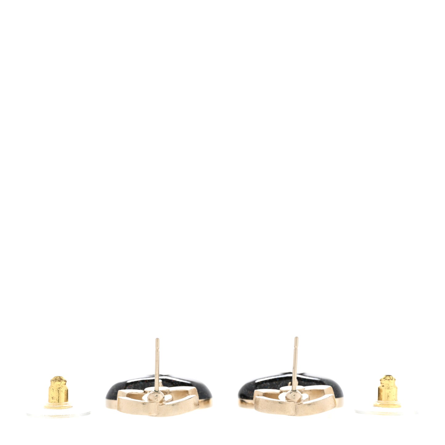 Crystal CC Resin Heart Drop Earrings Black Gold