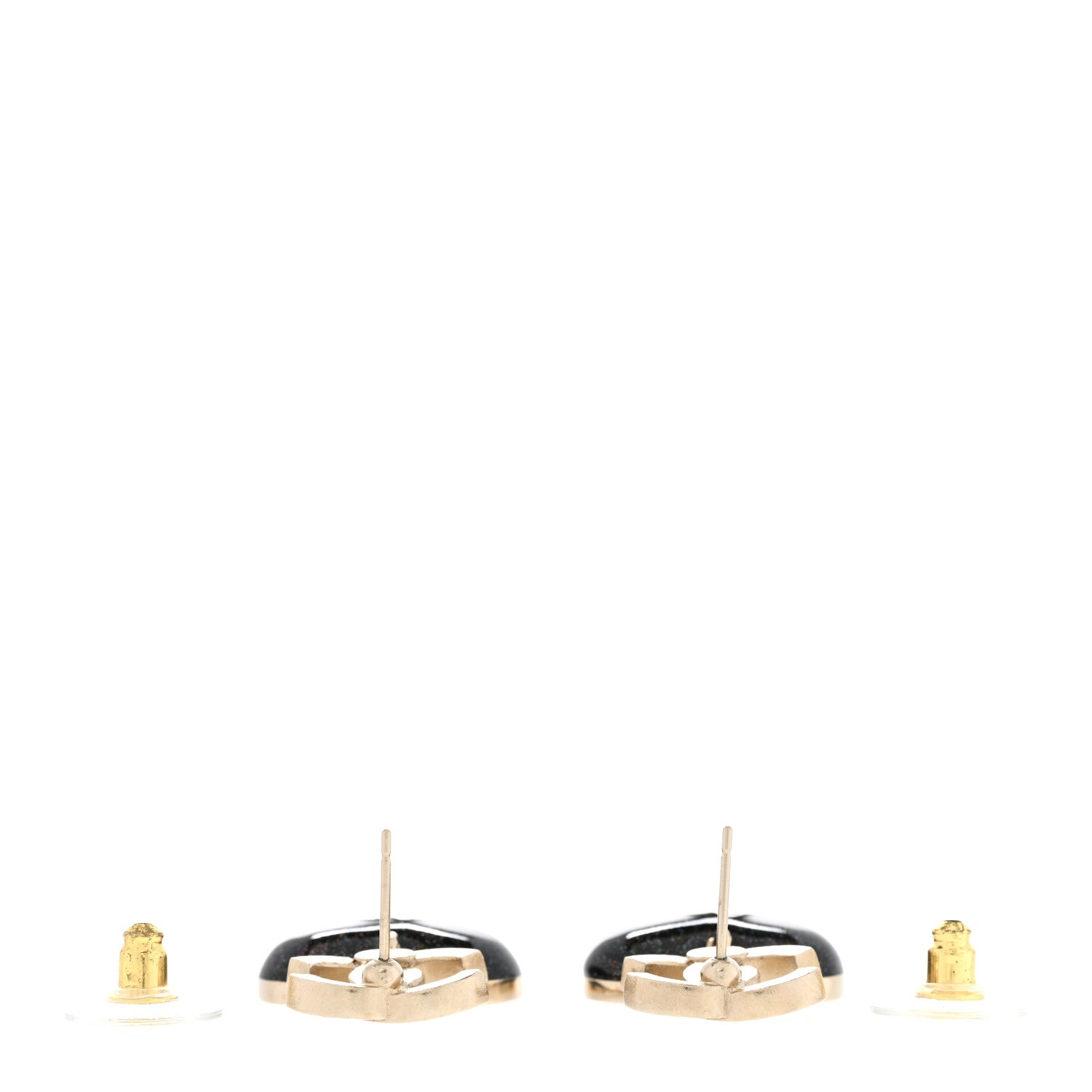 Chanel Crystal CC Resin Heart Drop Earrings Black Gold 3 of 4